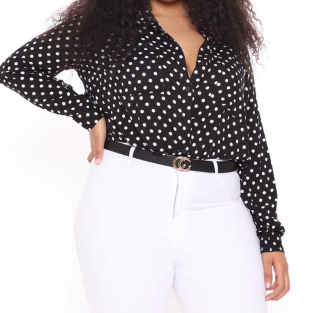 Fashion Nova Black and White Polka Dot Blouse (NEVER WORN)